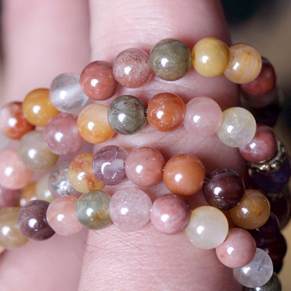 Bracelet Mala avec 108 perles bouddhistes multi-énergie en quartz naturel