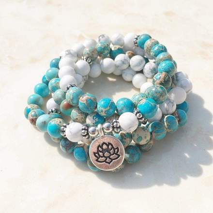 Mala Lotus en Jaspe et Howlite Naturelle